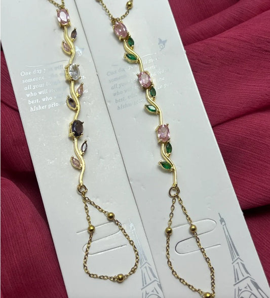 Womens Tulip Hand Bracelet – Gold Plated Pink Crystal Jewelry