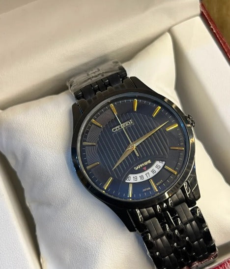 Citizen Men’s Black PVD Watch – Sapphire Crystal and Gold Accents