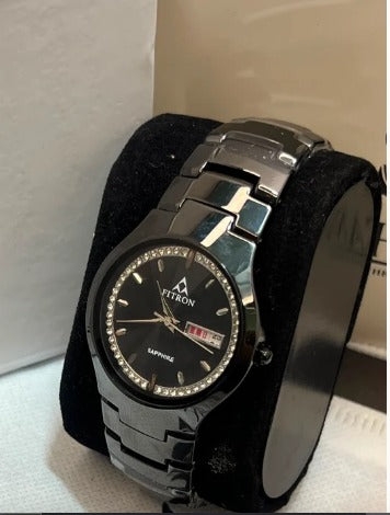 Fitron Black Dial Sapphire Stone Watch–Premium Luxury Design