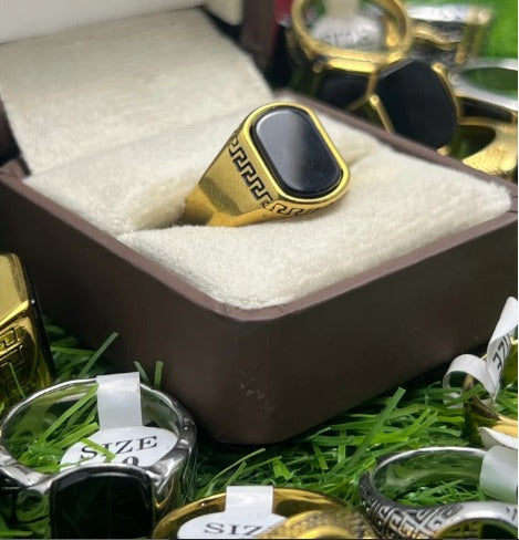 AURAVO Men's Gold Black Italian Style Ring