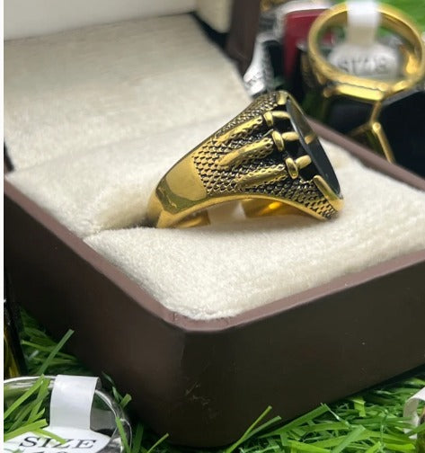 AURAVO Men's Gold Black Statement Ring–Italian Style