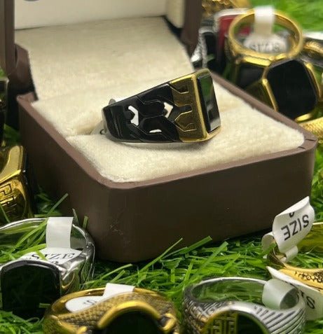 AURAVO Men's Gold Black Square Statement Ring – Italian Style