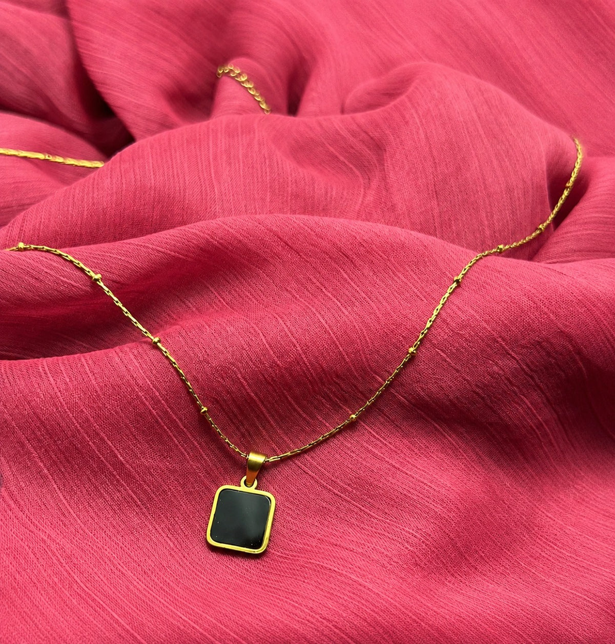 Women’s Black Square Pendant Necklace – Gold Tone