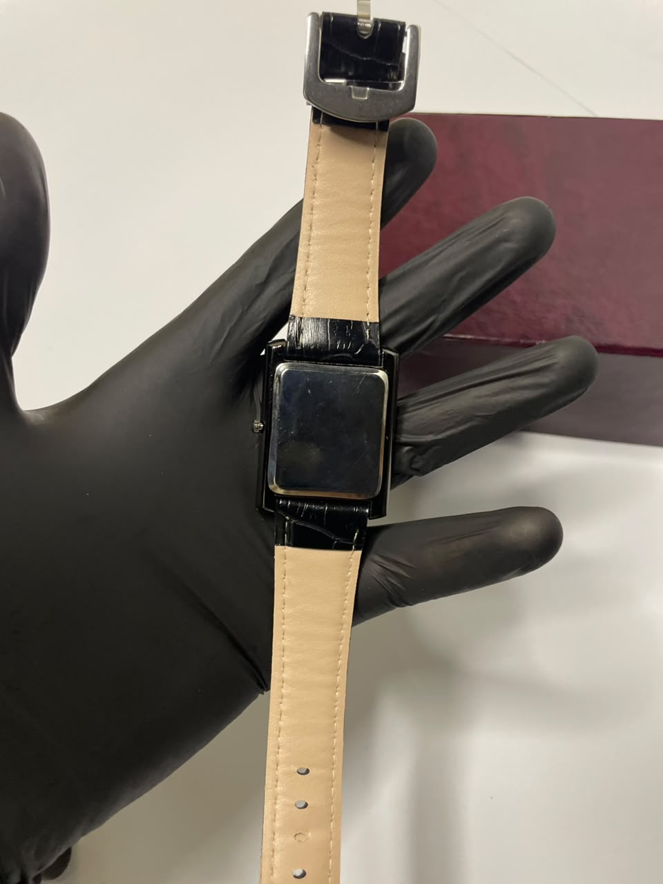 Luxury Men’s Black Rectangle Watch – Roman Numeral Dial with Leather Strap