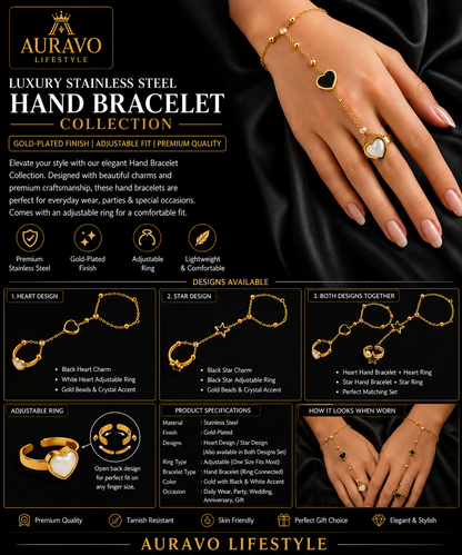Heart & Star Bracelet and Ring Set for Women – Gold-Plated Jewelry
