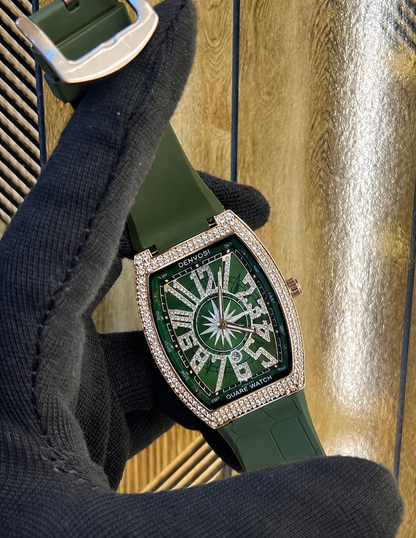 RM Luxury Men’s Watch – Green Dial, Crystal Bezel and Silicone Strap