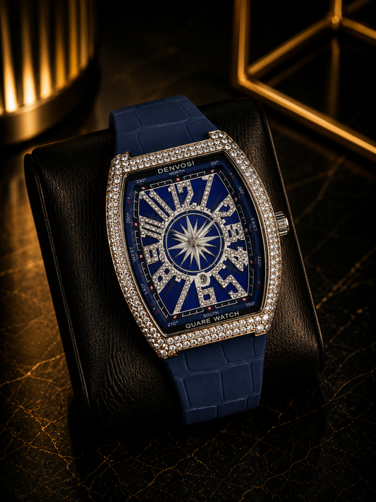 RM Luxury Men’s Watch – Blue Dial, Crystal Bezel and Silicone Strap
