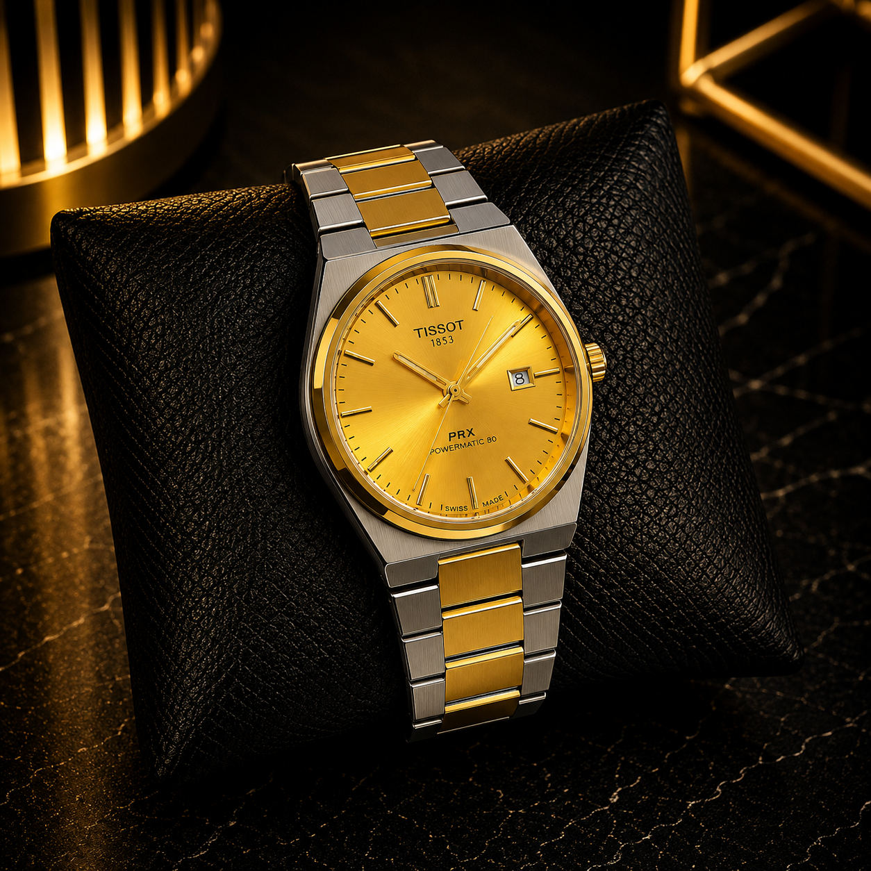 Tissot PRX Semi Automatic Two Tone Golden Dial Watch