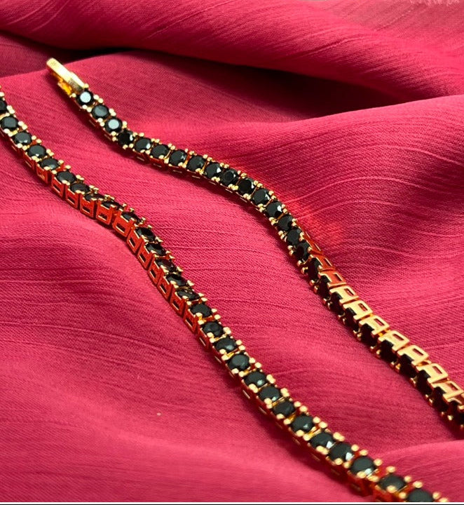 Black Crystal Tennis Bracelet for Women | Gold-Tone Luxury Bracelet