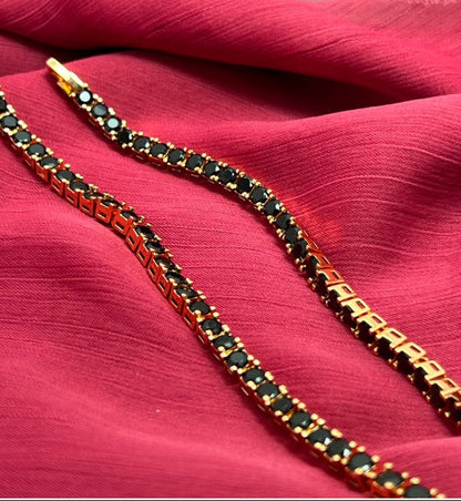 Black Crystal Tennis Bracelet for Women | Gold-Tone Luxury Bracelet