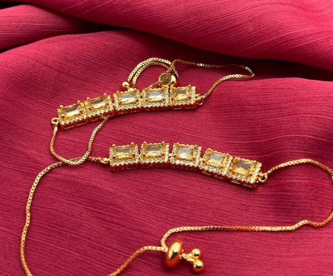 Crystal Bar Gold Bracelet for Women | Adjustable Luxury Tennis Bracelet