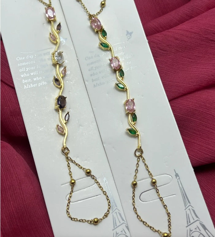 Womens Tulip Hand Bracelet – Gold Plated Pink Crystal Jewelry