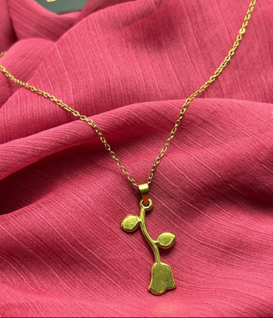 Golden Rose Pendant Necklace for Women | Elegant Floral Pendant Chain Jewelry