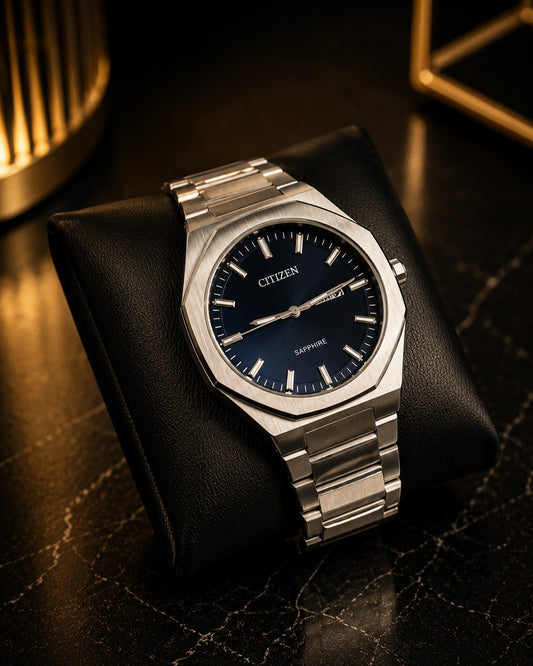Citizen Men’s Watch–Silver Stainless Steel, Dark Blue Dial and Sapphire Crystal