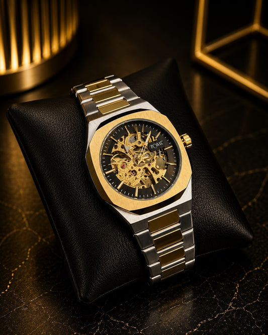 KWC Men’s Skeleton Automatic Watch – Two Tone Luxury Design