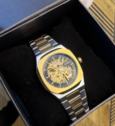 KWC Men’s Skeleton Automatic Watch – Two Tone Luxury Design