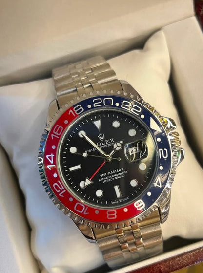 GMT Pepsi Mens Watch – Black Dial, Jubilee Bracelet and Dual Tone Bezel