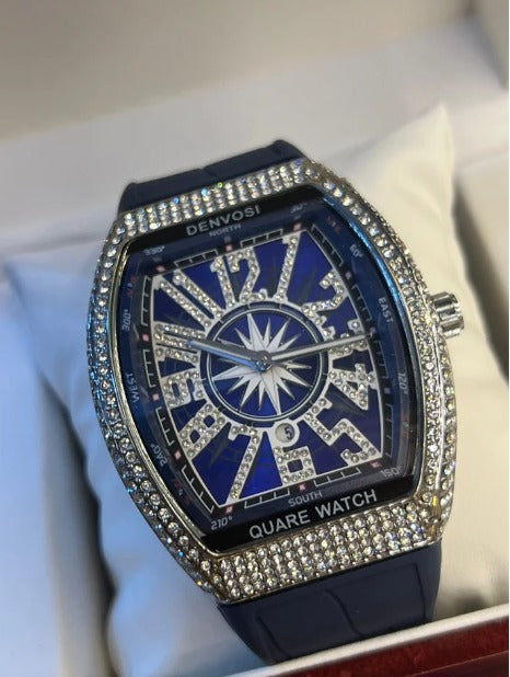 RM Luxury Men’s Watch – Blue Dial, Crystal Bezel and Silicone Strap