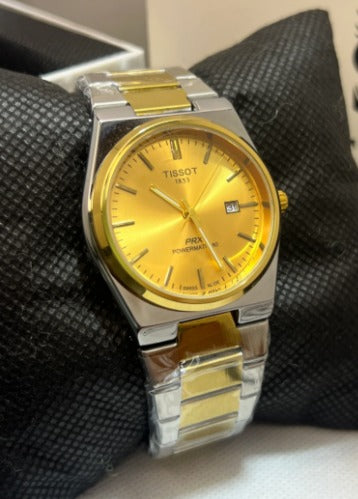 Tissot PRX Semi Automatic Two Tone Golden Dial Watch