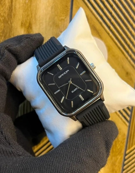 SANDA Men’s Square Black Dial Quartz Watch – Silver Case