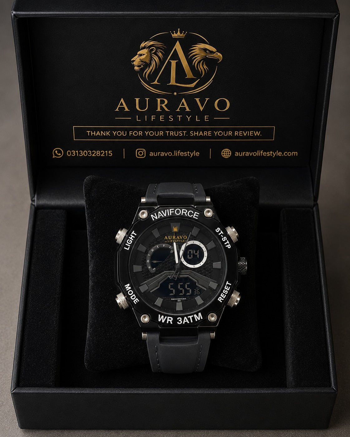 Naviforce NF9220 Tactical Dual Time Watch  Black 3ATM