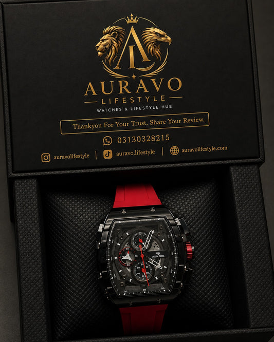 New Time Tonneau Racing Chronograph–Red Rubber Strap