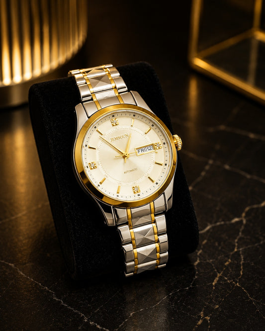 Tisselin Semi-Automatic Men's Watch–Two Tone Gold and White Dial