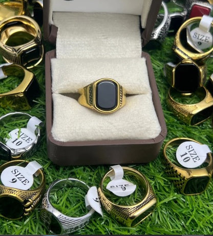 AURAVO Men's Gold Black Italian Style Ring