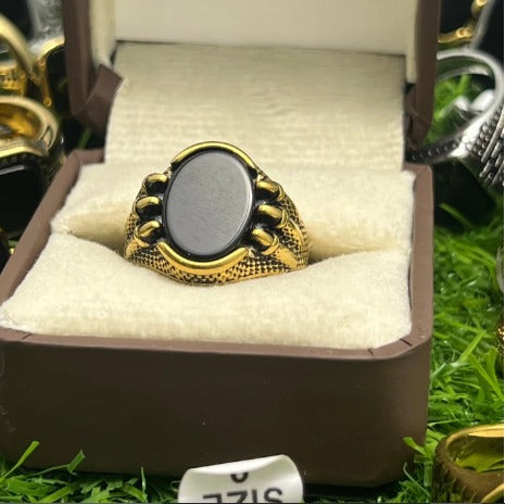 AURAVO Men's Gold Black Statement Ring–Italian Style