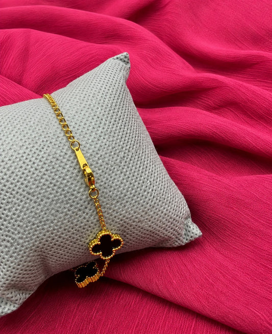 Women’s Black Clover Charm Bracelet – Gold Tone Adjustable Jewelry