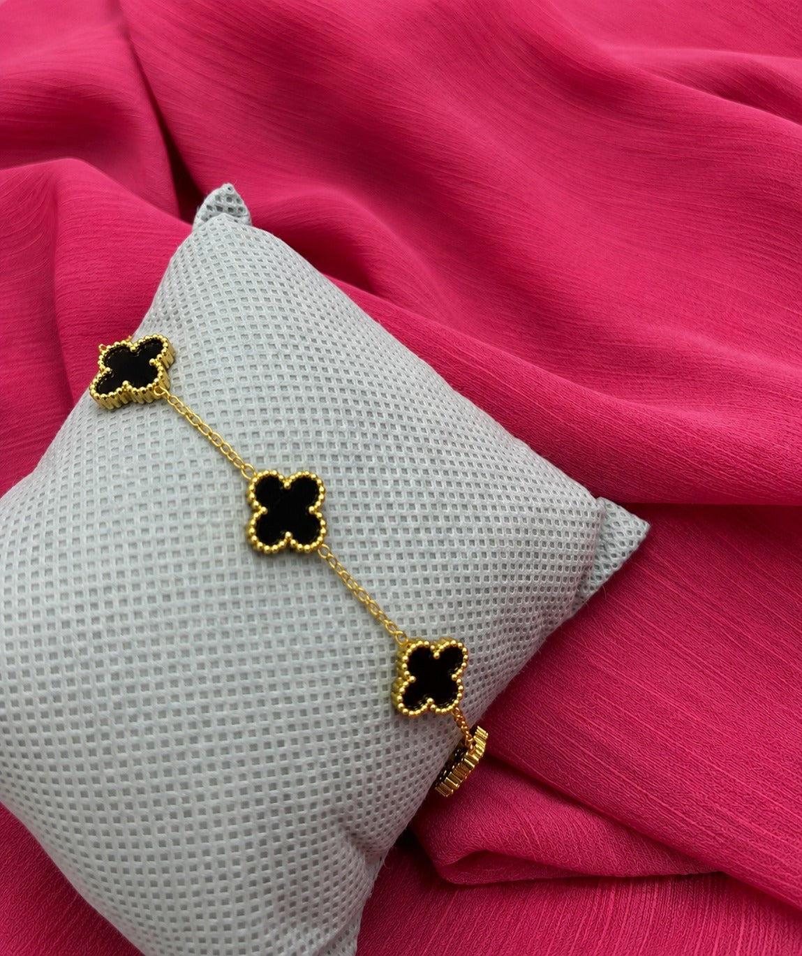 Women’s Black Clover Charm Bracelet – Gold Tone Adjustable Jewelry