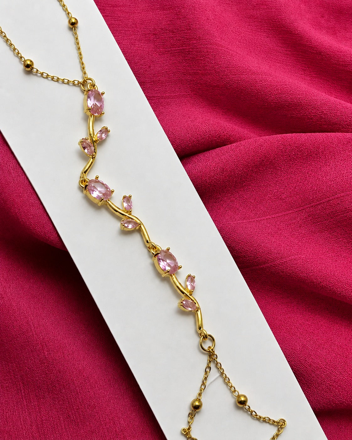 Womens Tulip Hand Bracelet – Gold Plated Pink Crystal Jewelry