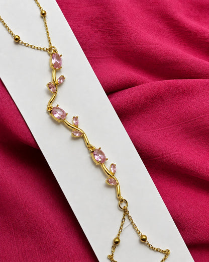 Womens Tulip Hand Bracelet – Gold Plated Pink Crystal Jewelry
