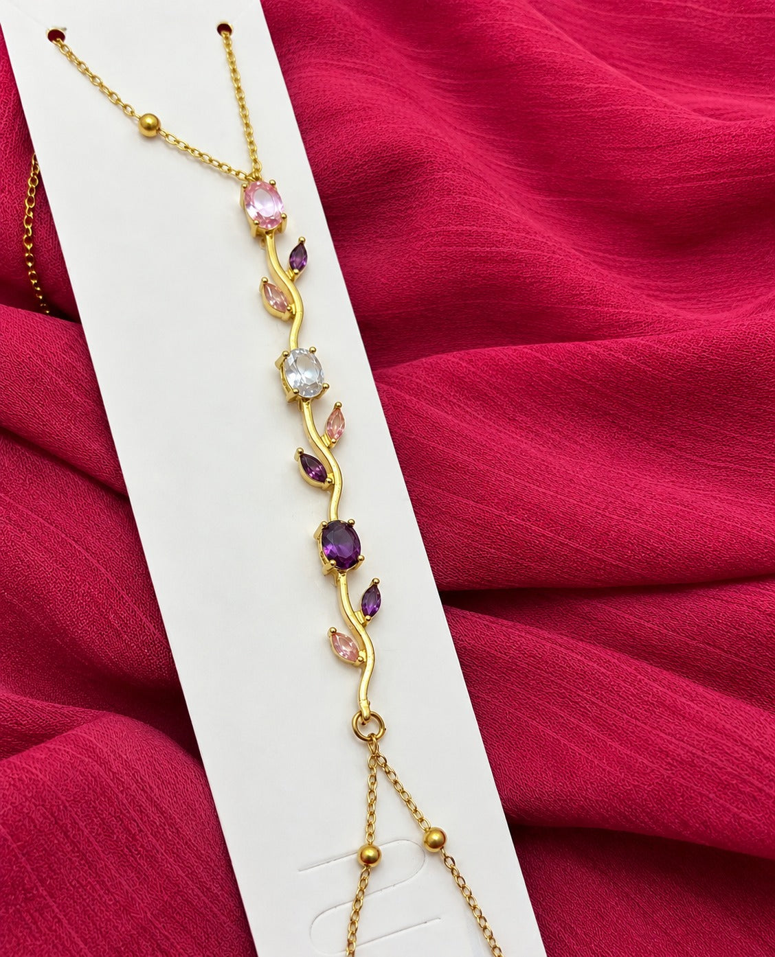 Womens Tulip Hand Bracelet – Gold Plated Pink Crystal Jewelry