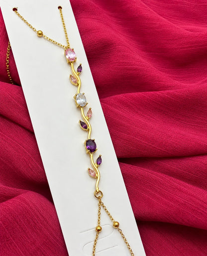 Womens Tulip Hand Bracelet – Gold Plated Pink Crystal Jewelry