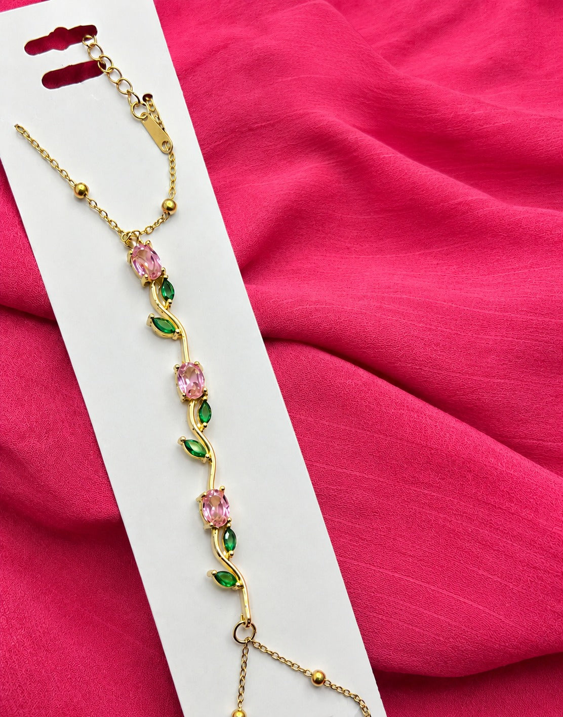 Womens Tulip Hand Bracelet – Gold Plated Pink Crystal Jewelry