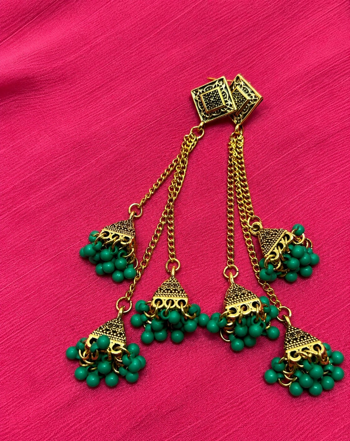 Antique Gold-Tone Beaded Jhumka Chandelier Earrings | Layered Statement Earrings for Women