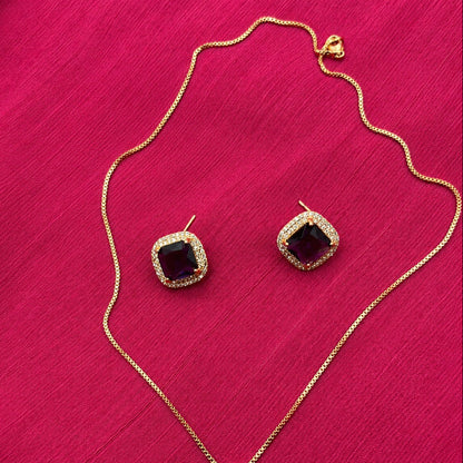 Crystal Halo Pendant Necklace & Earrings Set | Gold Tone Square Jewelry Set for Women