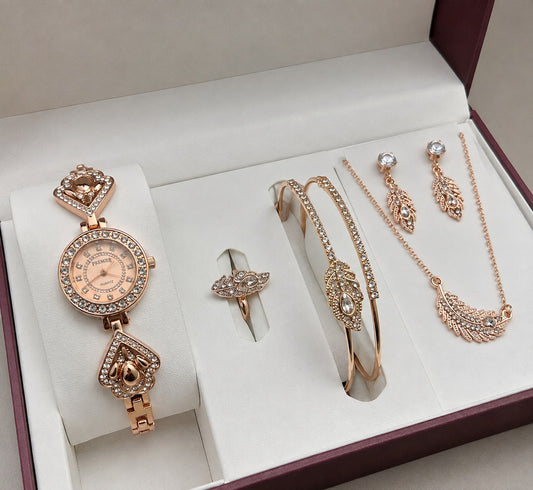 Luxury Women’s Watch andJewelry Gift Set – Elegant Rose Gold Collection