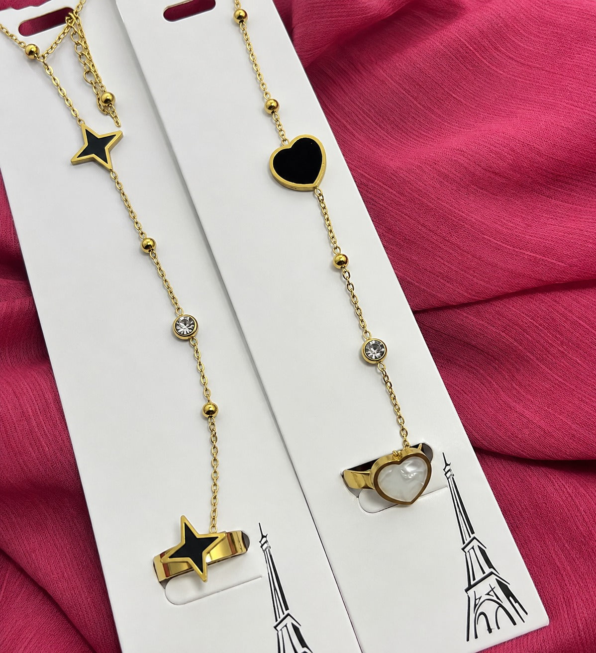 Heart & Star Bracelet and Ring Set for Women – Gold-Plated Jewelry