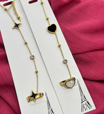 Heart & Star Bracelet and Ring Set for Women – Gold-Plated Jewelry