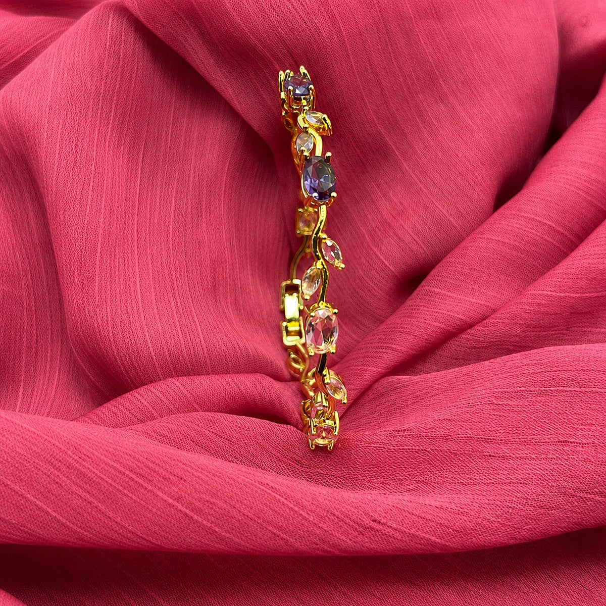 Tulip Crystal Cuff Bracelet for Women – Gold Plated Floral Jewelry