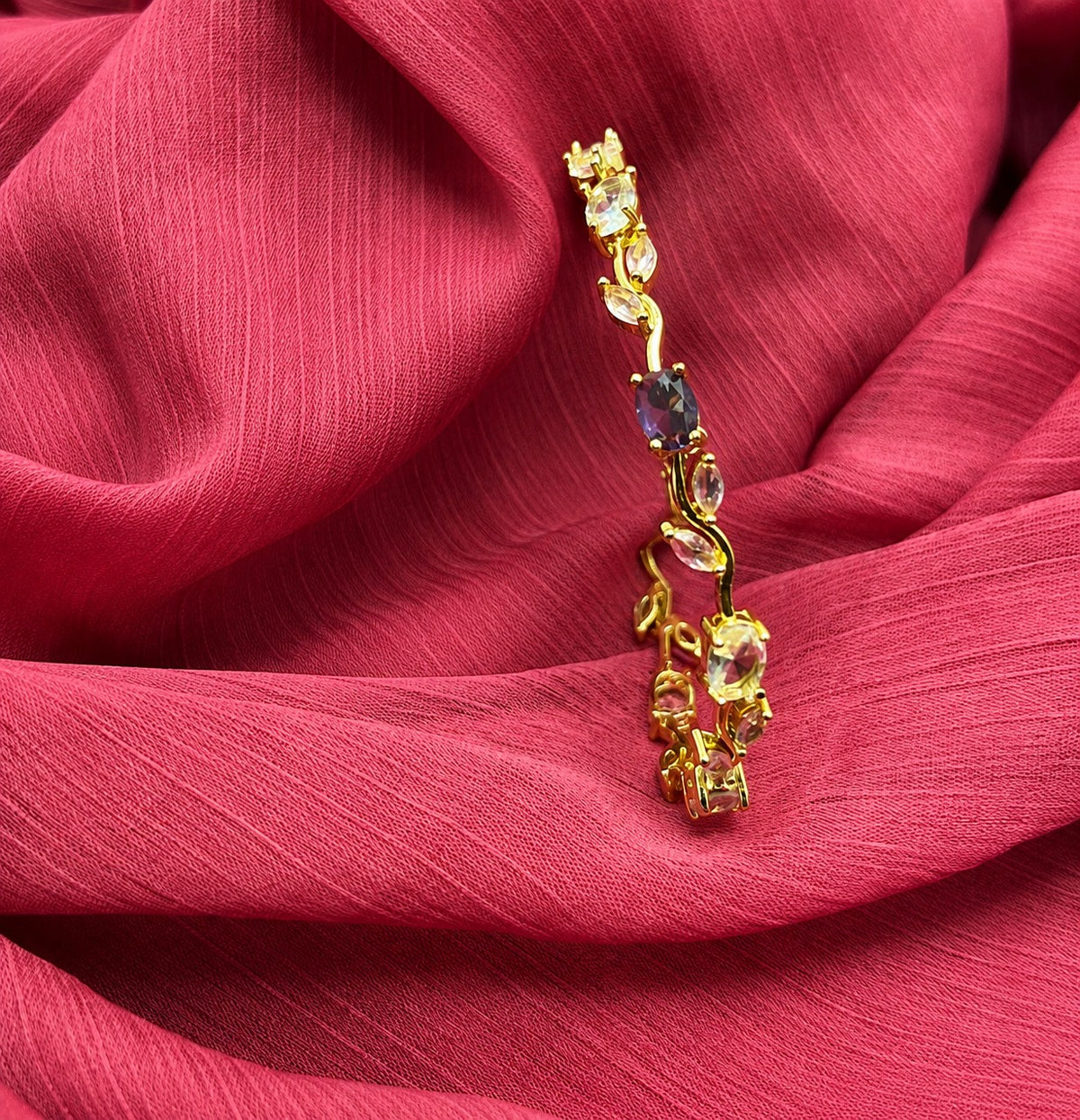 Tulip Crystal Cuff Bracelet for Women – Gold Plated Floral Jewelry