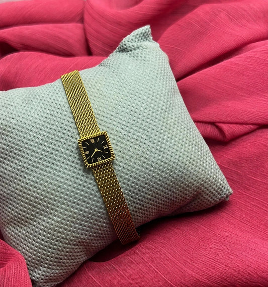 Womens Square Dial Watch – Gold Tone Mesh Bracelet and Black Dial