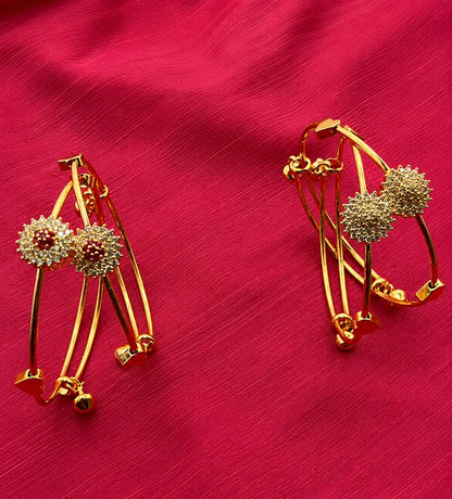 Gold Crystal Flower Bangle Set | Sparkling Floral Statement Bracelets for Women