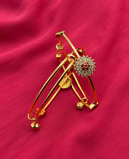 Gold Crystal Flower Bangle Set | Sparkling Floral Statement Bracelets for Women