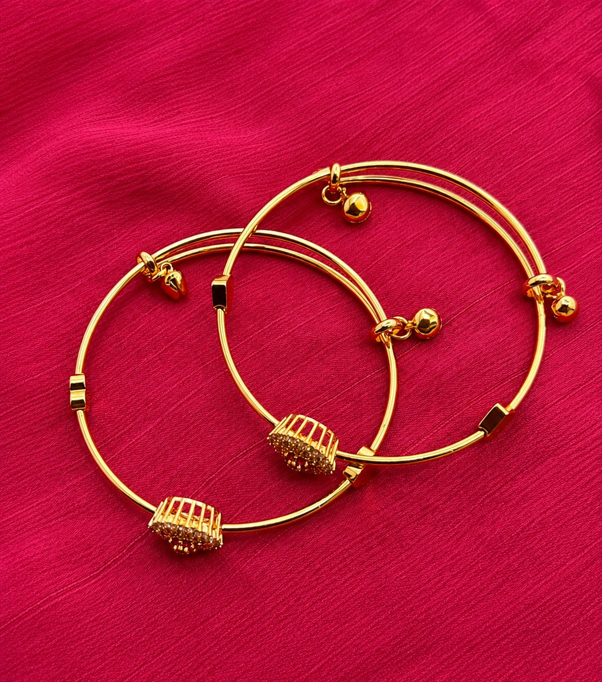 Gold Crystal Flower Bangle Set | Sparkling Floral Statement Bracelets for Women
