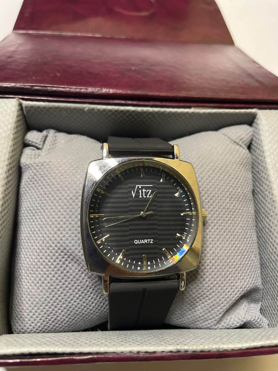Vitz Classic Edge Men’s Watch – Textured Black Square Dial with Silver Tone Case & Black Strap