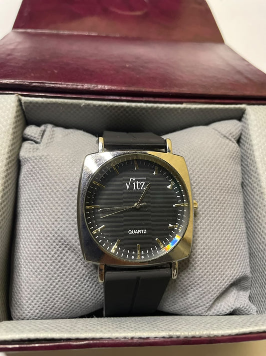 Vitz Classic Edge Men’s Watch – Textured Black Square Dial with Silver Tone Case & Black Strap
