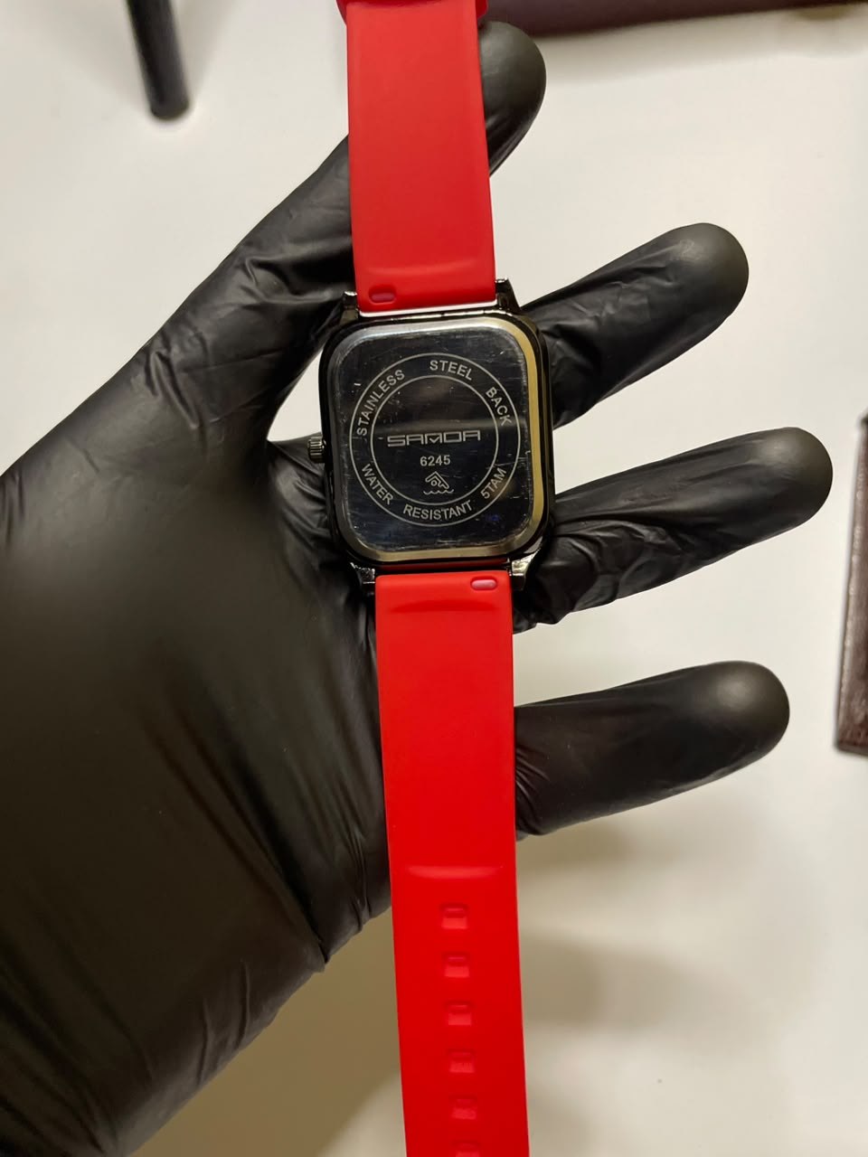 Bold Edge Men’s Watch – Black Square Dial with Red Silicone Strap & Sporty Design
